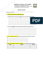 Final Exam: Facultad de Ciencias Sociales Escuela Académico Profesional de Educación Especialidad Educación Inicial