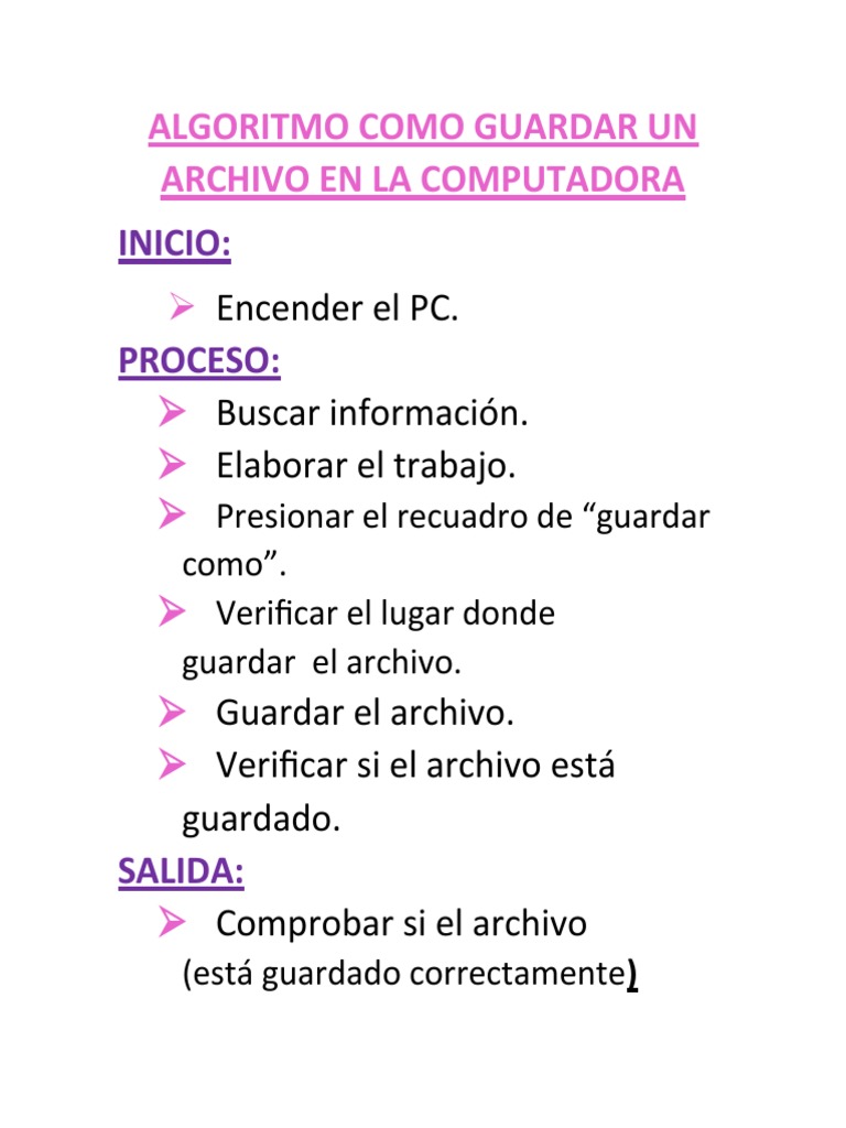 Pasos para guardar un archivo en PC | PDF