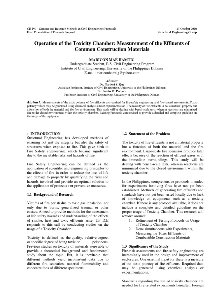 Toxicity Chamber Protocols for Fire Safety | PDF | Toxicity | Fires