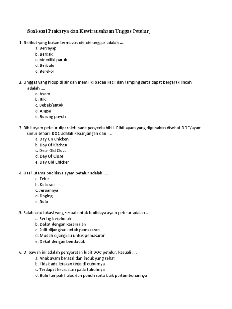 Soal Daring Ayam Petelur Docx