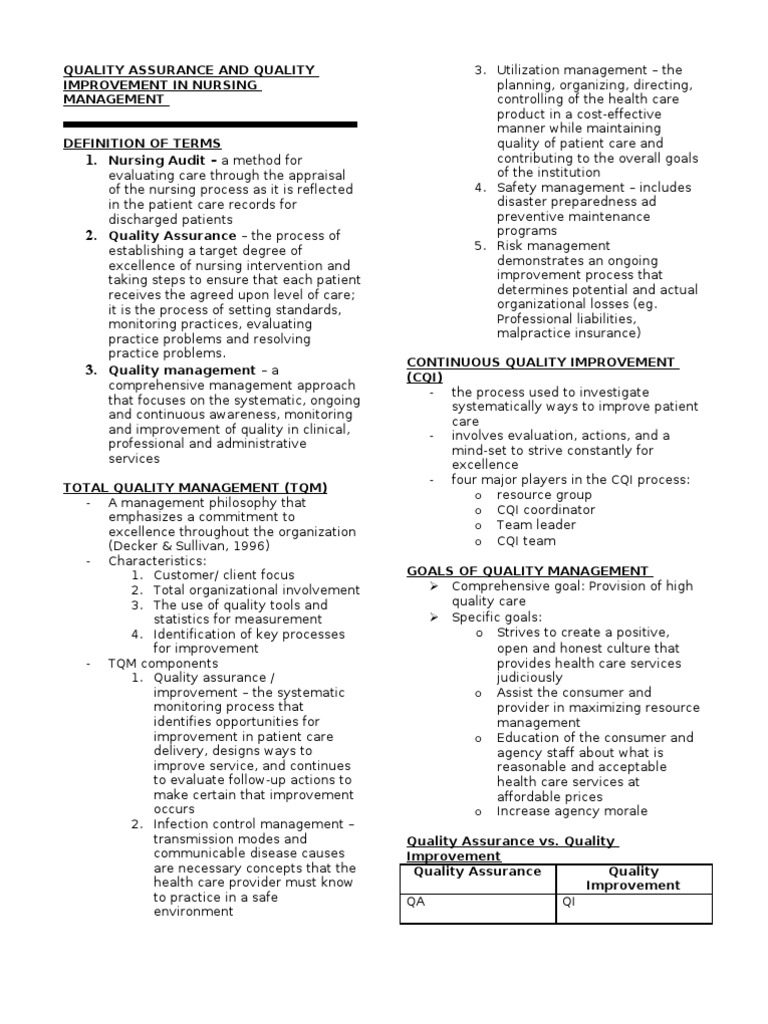 Quality Assurance vs. Quality Improvement in Nursing | PDF | Joint ...