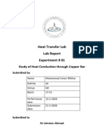 Heat Transfer Lab Lab Report Experiment # 01: Study of Heat Conduction Through Copper Bar