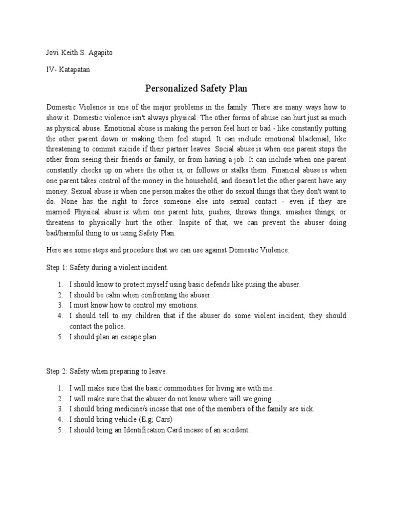 Personalized Safety Plan | PDF | Domestic Violence | Violence