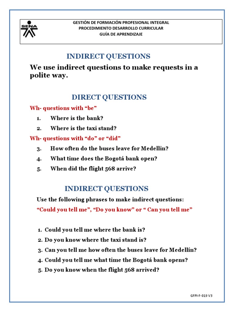 Indirect Questions: We Use Indirect Questions To Make Requests in A ...