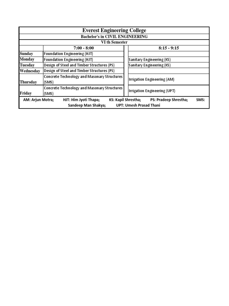 Routine 6th Sem | PDF