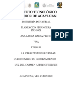 Presupuesto de ventas del Instituto Tecnológico Superior de Acayucan