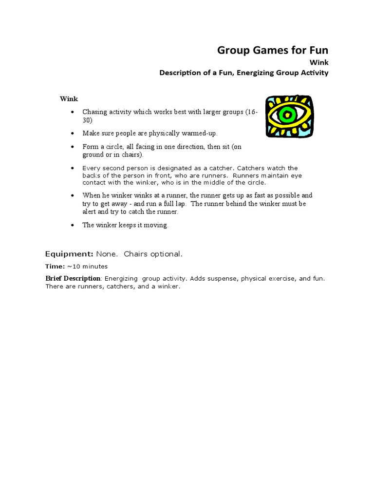 Energizing Group Game Instructions and Benefits of Playing "Wink PDF