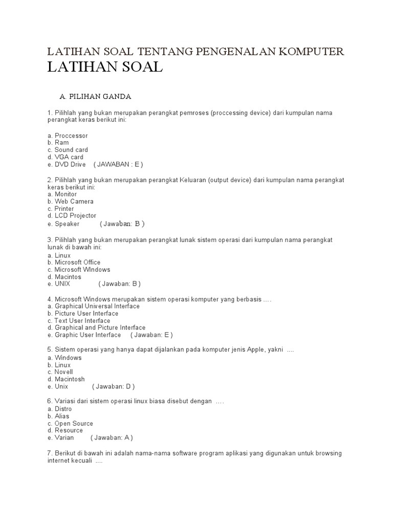 Latihan Soal Sistem Operasi Open Source Beserta Jawaban