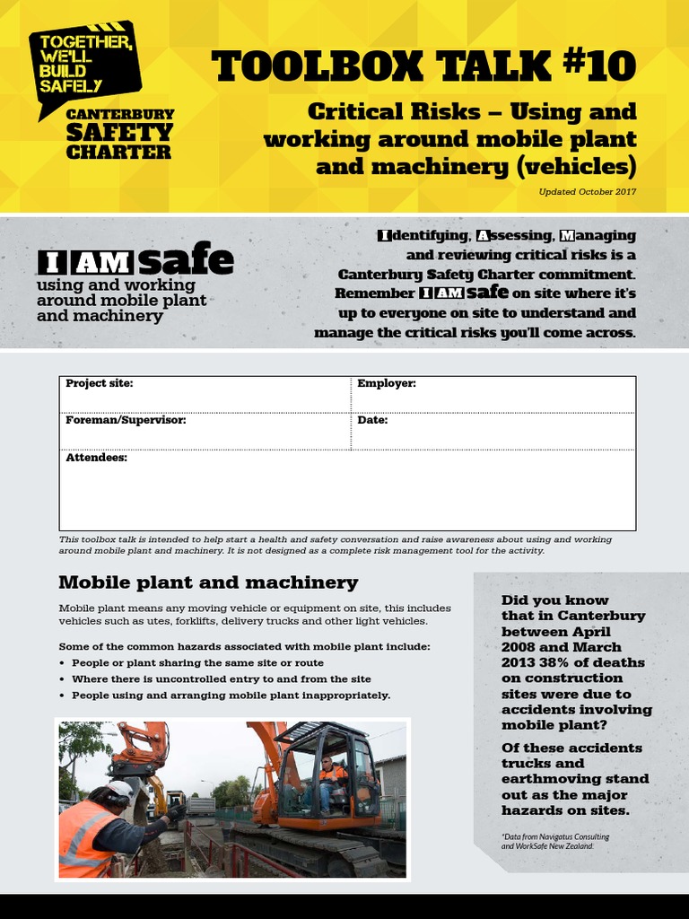 Toolbox Talk 10 Critical Risks Using and Working Around Mobile Plant and Machinery (Vehicles