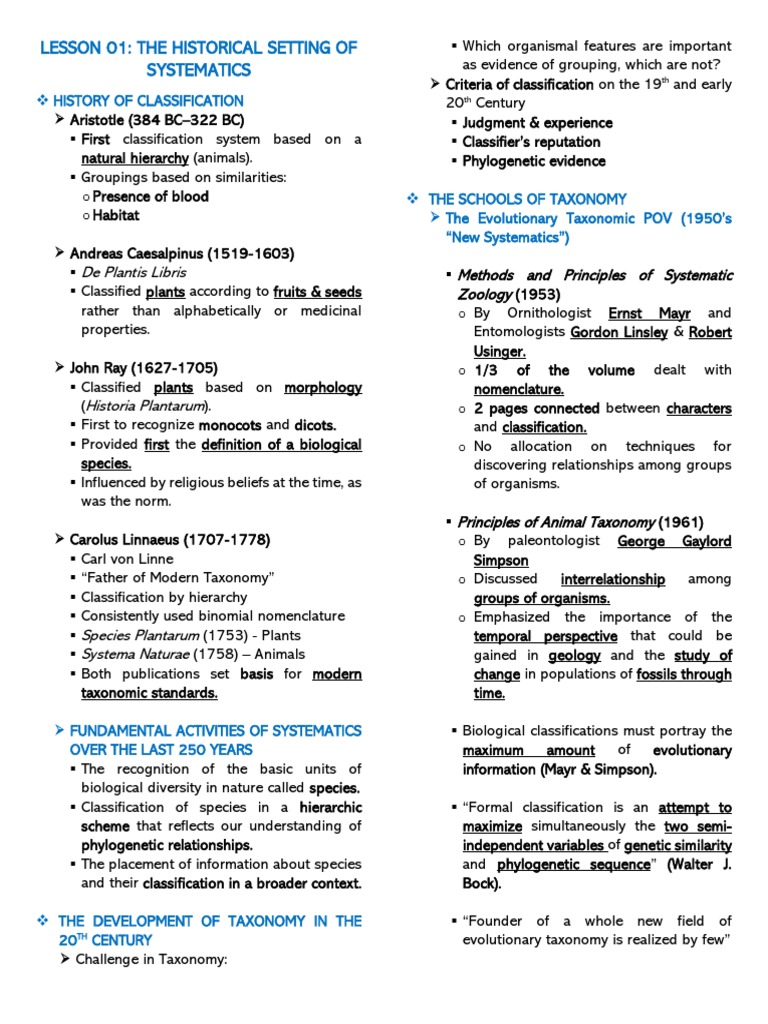 History of Taxonomy and Systematics | PDF | Taxonomy (Biology) | Taxon