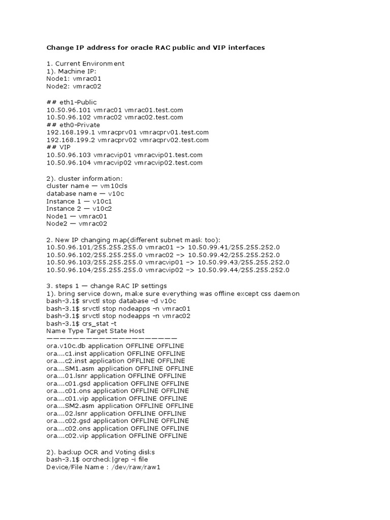 Change IP for Oracle RAC VIPs | PDF | Ip Address | Internet Architecture