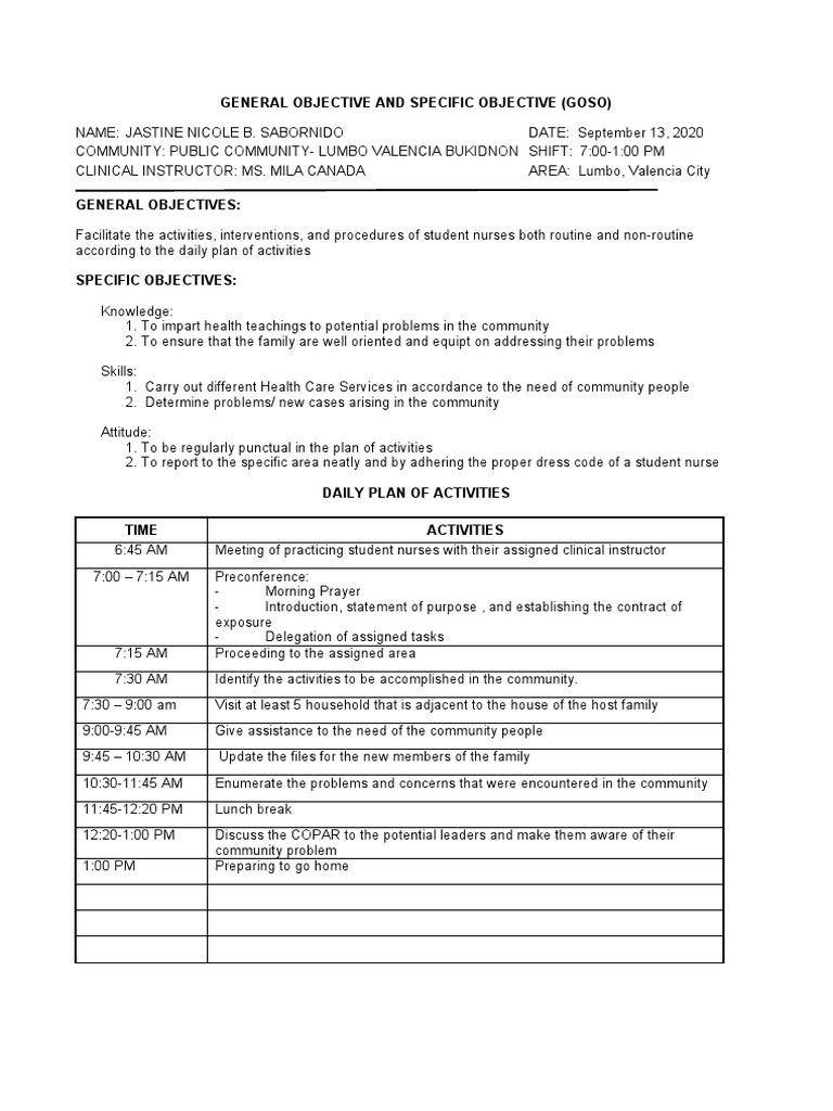 General Objective and Specific Objective (Goso) | PDF