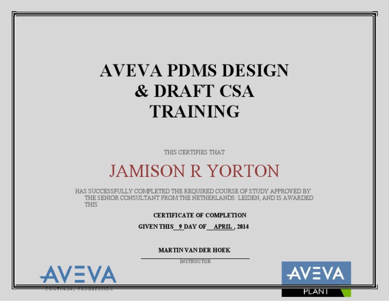 AVEVA PDMS Design & Draft Training Certificate | PDF