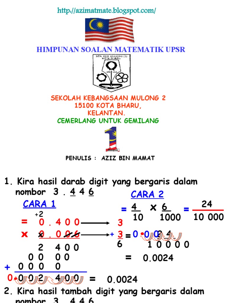Matematik Upsr Operasi Tolak Perpuluhan Youtube