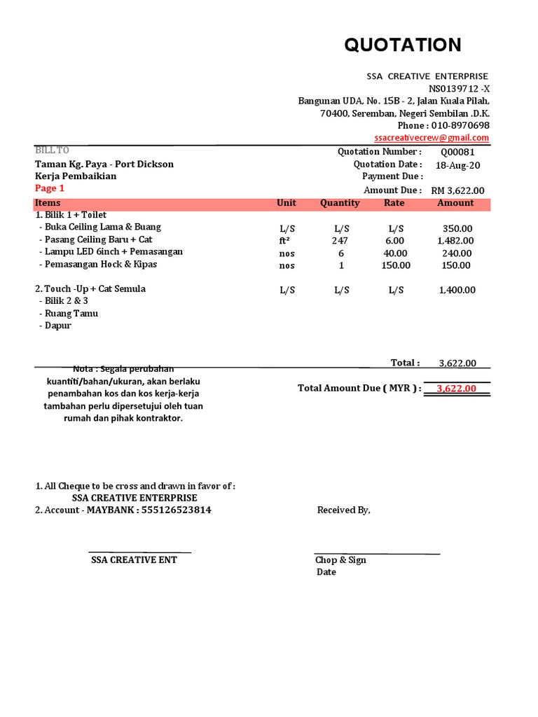 Quotation for Home Renovation Work | PDF