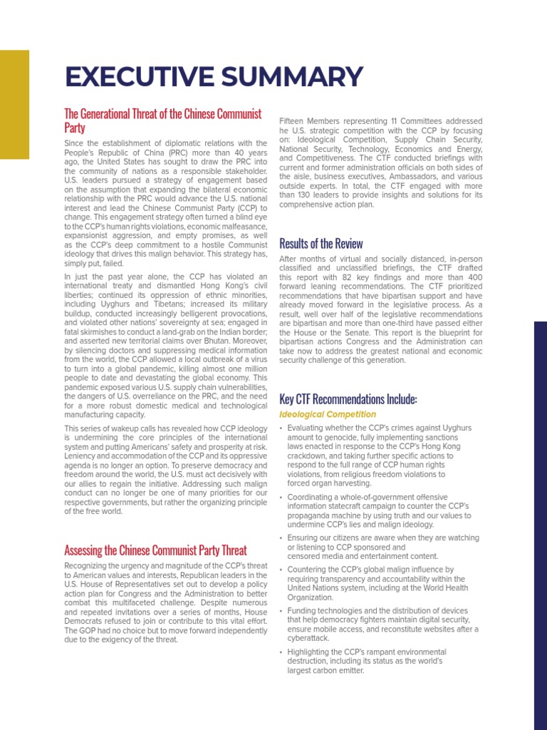 China Task Force Executive Summary | PDF | Communist Party Of China | China