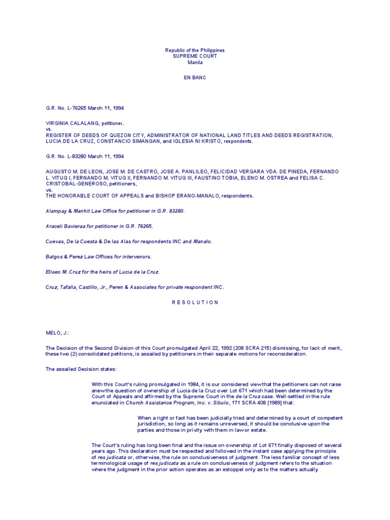 Calalang Versus Register of Deeds of Quezon City PDF Lawsuit Res