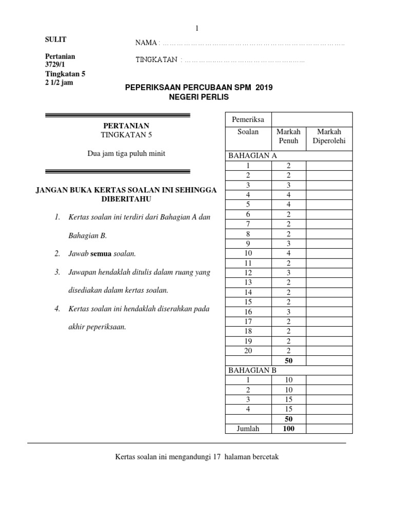 Soalan Ppc Spm 2019 Pertanian Tg 5 Negeri Perlis 2019 Pdf