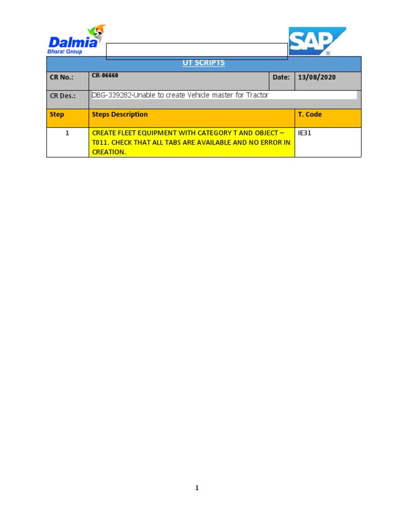 Vehicle Master Creation Test Script | PDF