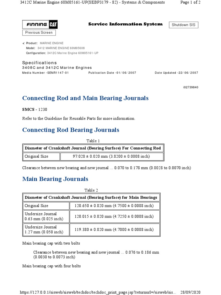 Connecting Rod and Main Bearing Journals Specifications PDF