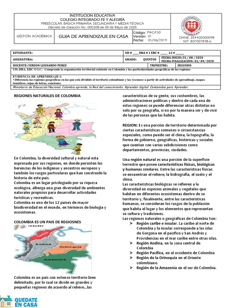 Actividades sobre Regiones Naturales de Colombia | PDF | Colombia ...