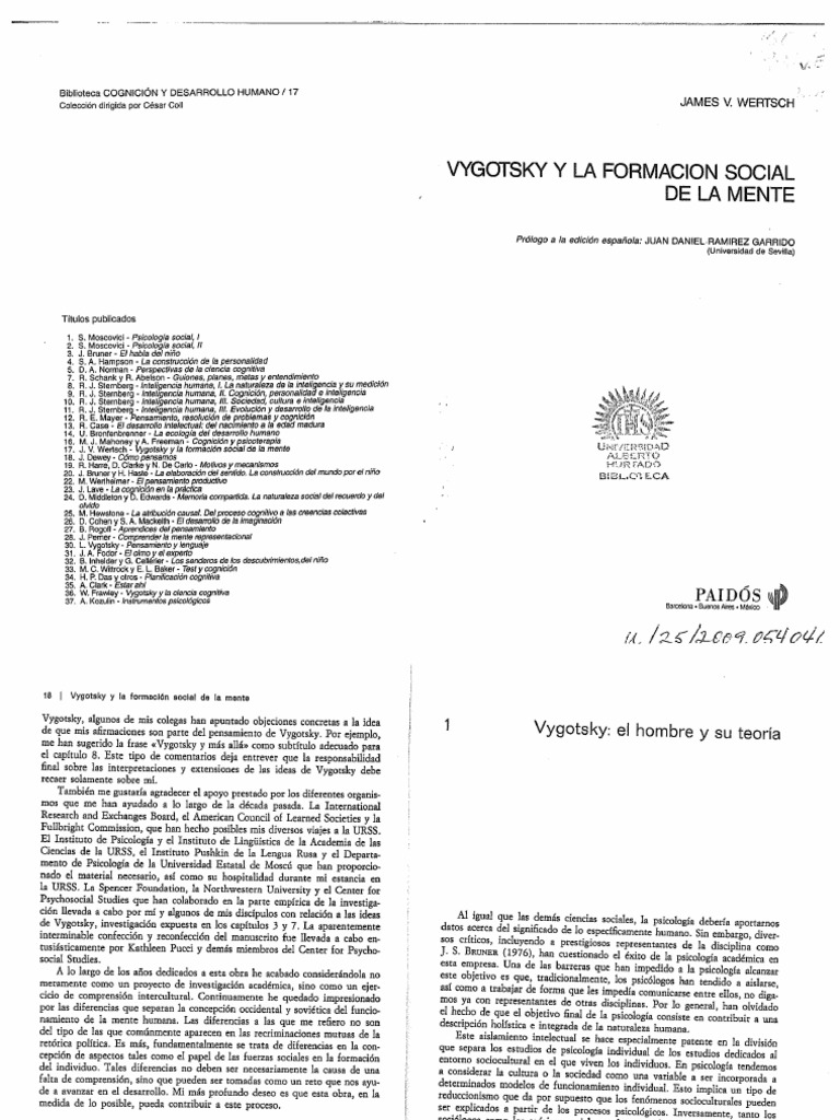 Wertsch 1988 Vygotsky y La Formacion Social de La Mente | PDF