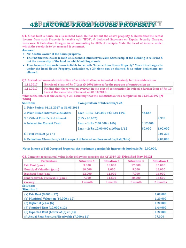 Word From House Property PDF Tax Deduction Renting