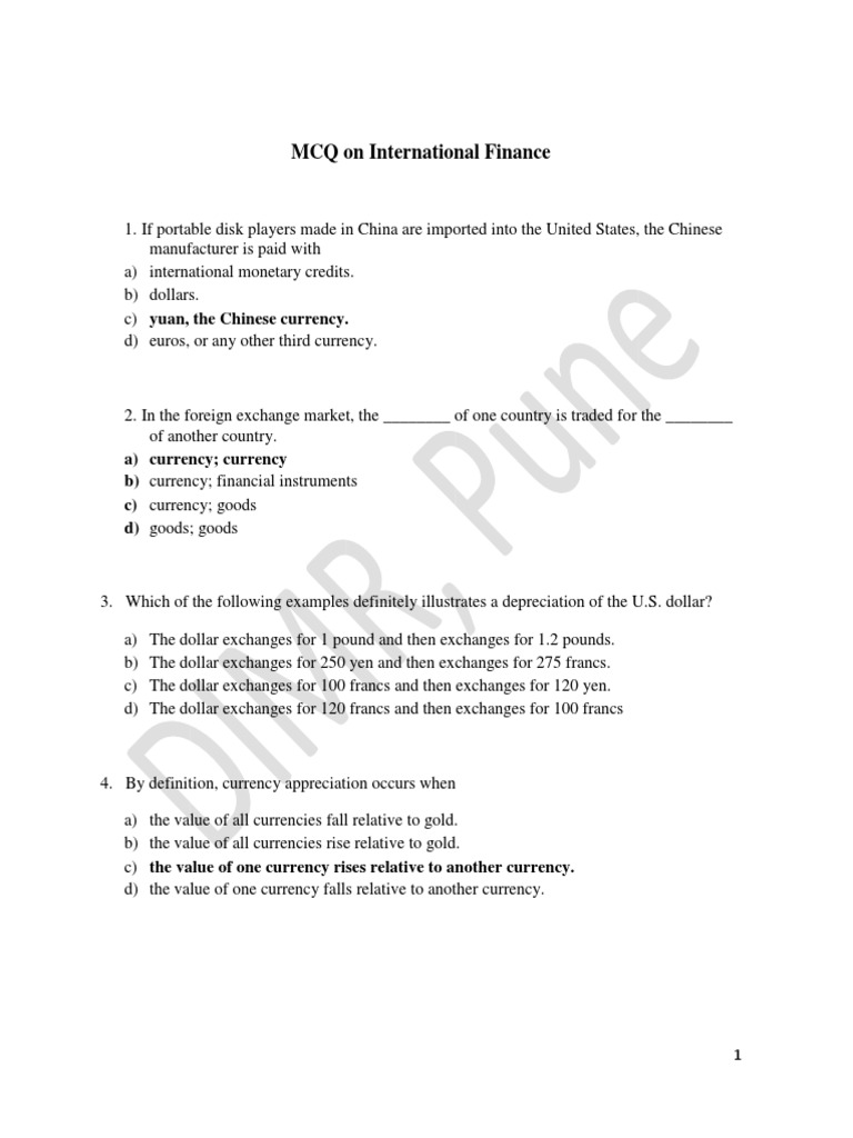 International Finance MCQs Overview | PDF | Exchange Rate | Currency ...