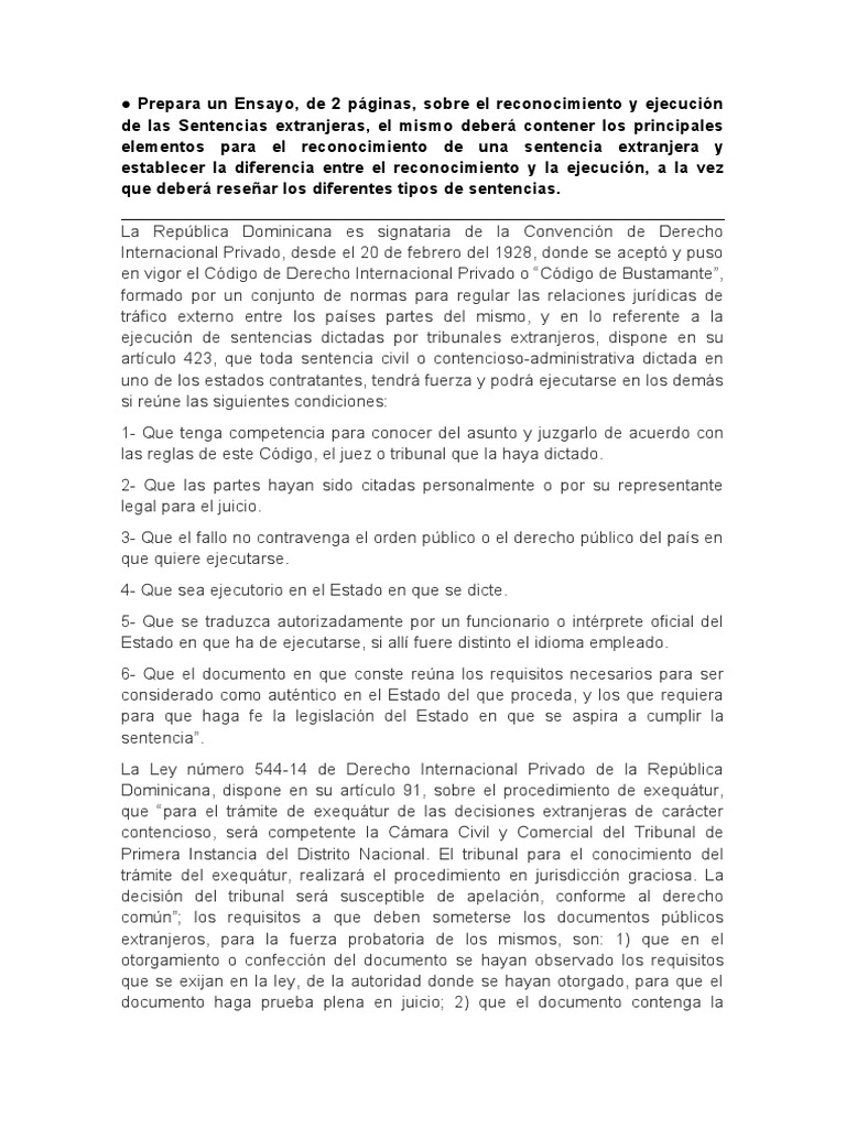 Demanda de Exequatur en RD | PDF | Sentencia (ley) | Información del ...