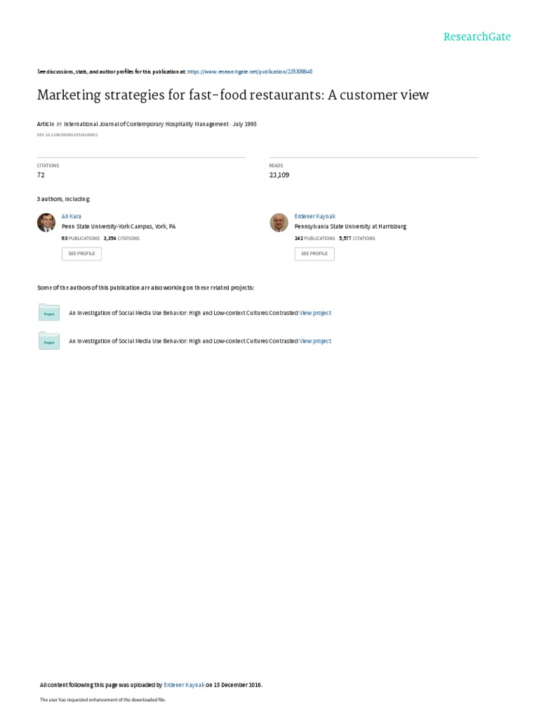 Marketing Strategies For FastFood Restaurants A Customer View PDF