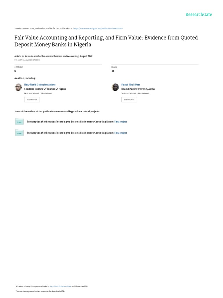 Fair Value Accounting and Reporting, and Firm Value: Evidence From ...