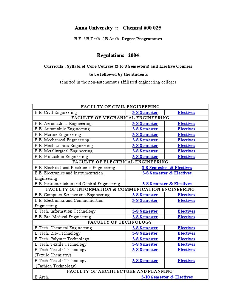 Anna University B.E./B.Tech. Regulations 2004 | PDF | Technology ...