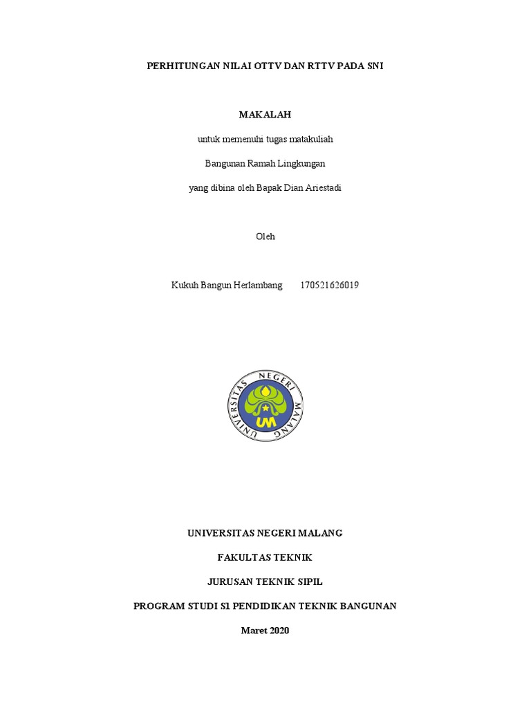 Perhitungan OTTV dan RTTV SNI 6389:2011 | PDF