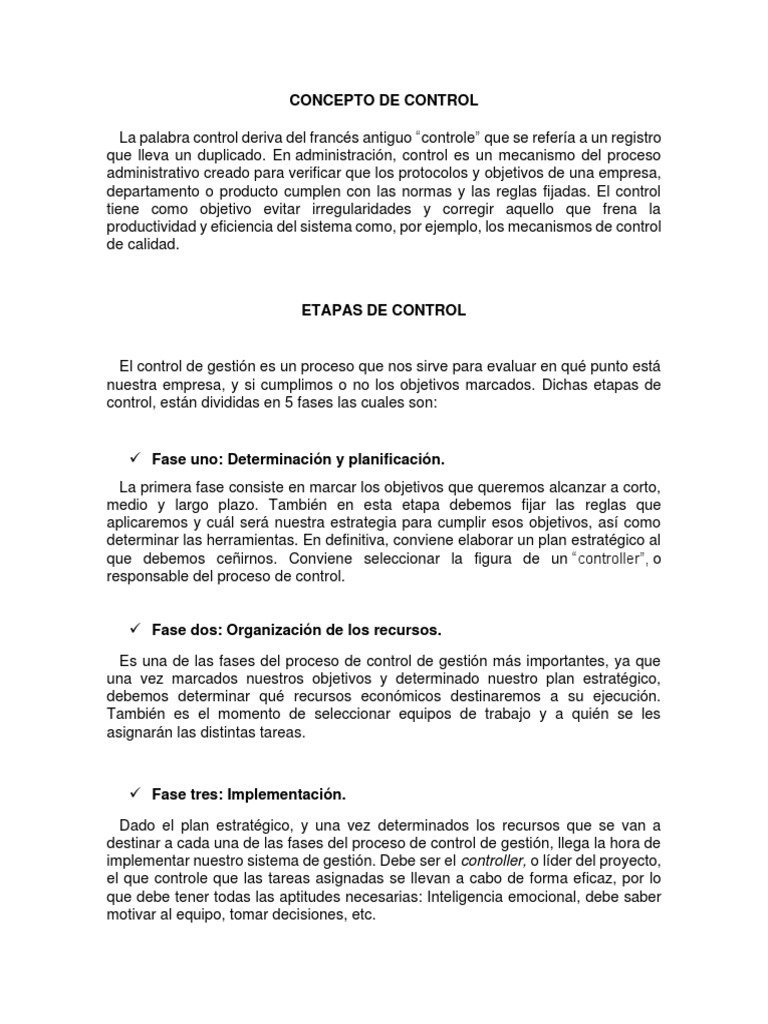 Etapas y Tipos de Control en Gestión | PDF | Calidad (comercial) | Toma ...