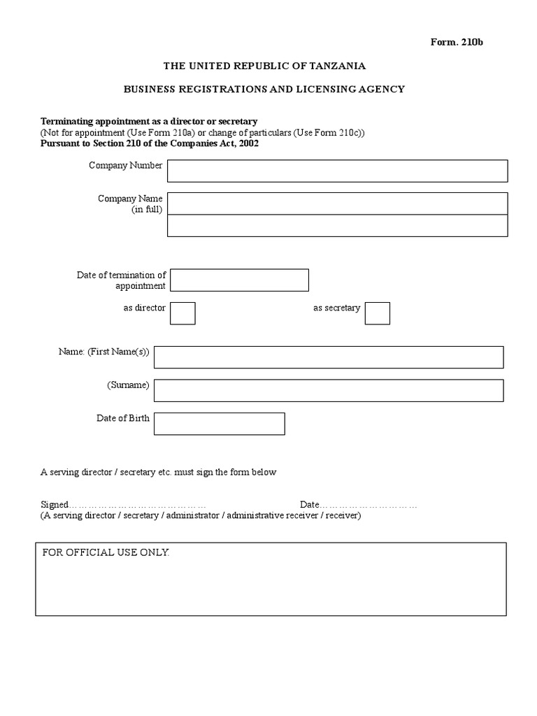 Director Appointment Termination Form 210b | PDF