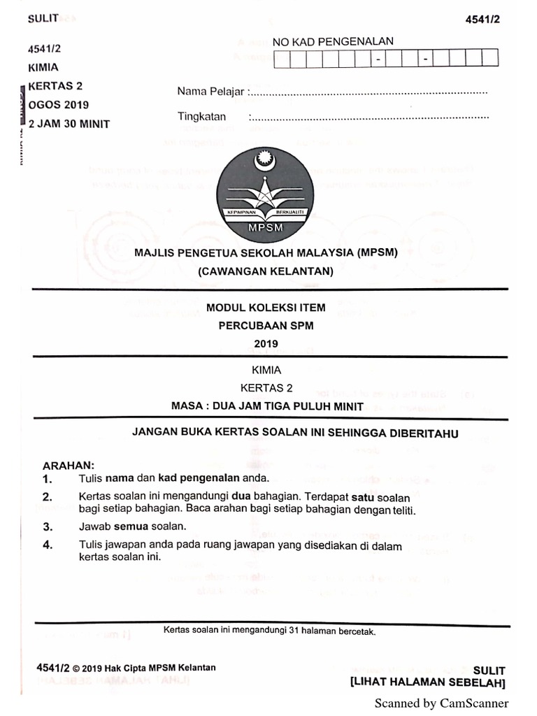 7 Kimia K2 Trial Spm Mpsm Kelantan 2019 Pdf