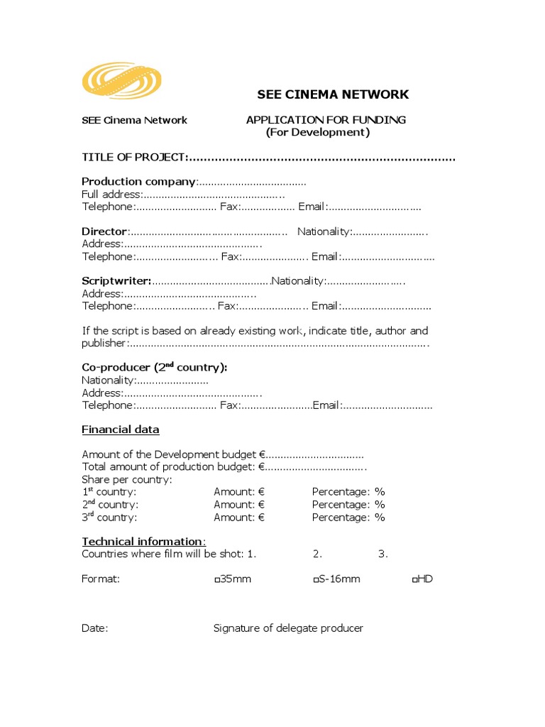 SEE Cinema Network Funding Application | PDF | Government | Business