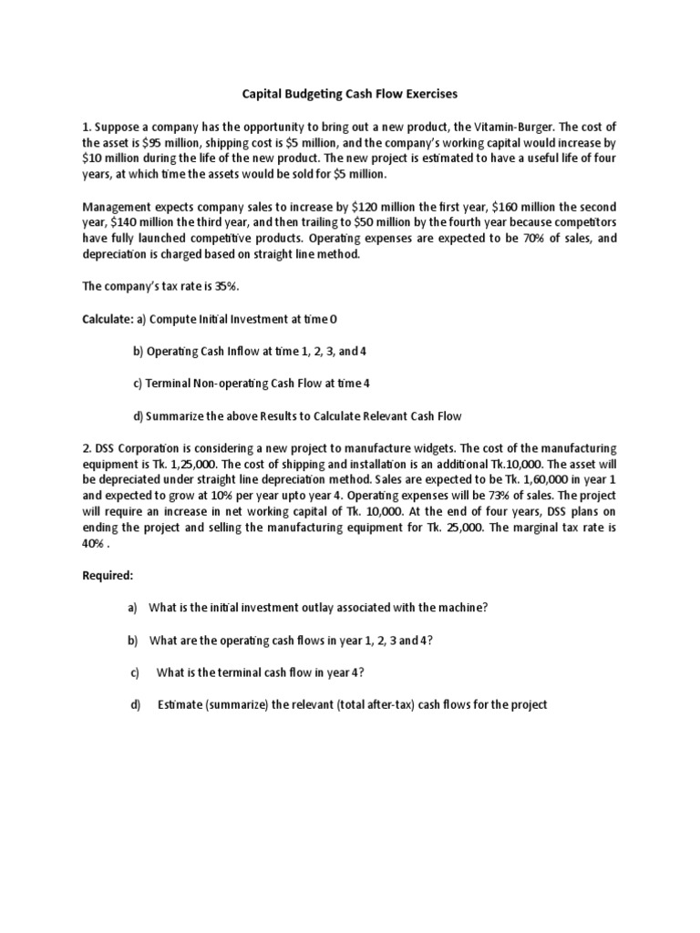 Capital Budgeting Cash Flow Exercises Pdf