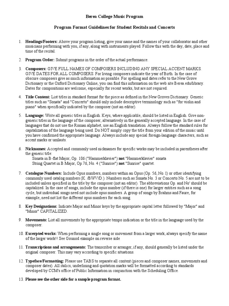 Program Notes Format Guide | PDF | Opus Number | Music