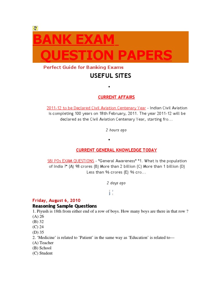 Bank Clerk Exam Solved Papers Free Download Pdf