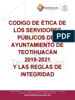 CODIGO DE ÉTICA DE LOS SERVIDORES PÚBLICOS DEL AYUNTAMIENTO DE TEOTIHUACÁN 2019-2021 Y LAS REGLAS DE INTEGRIDAD