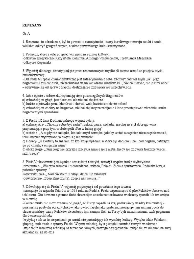 Renesans Sprawdzian PDF