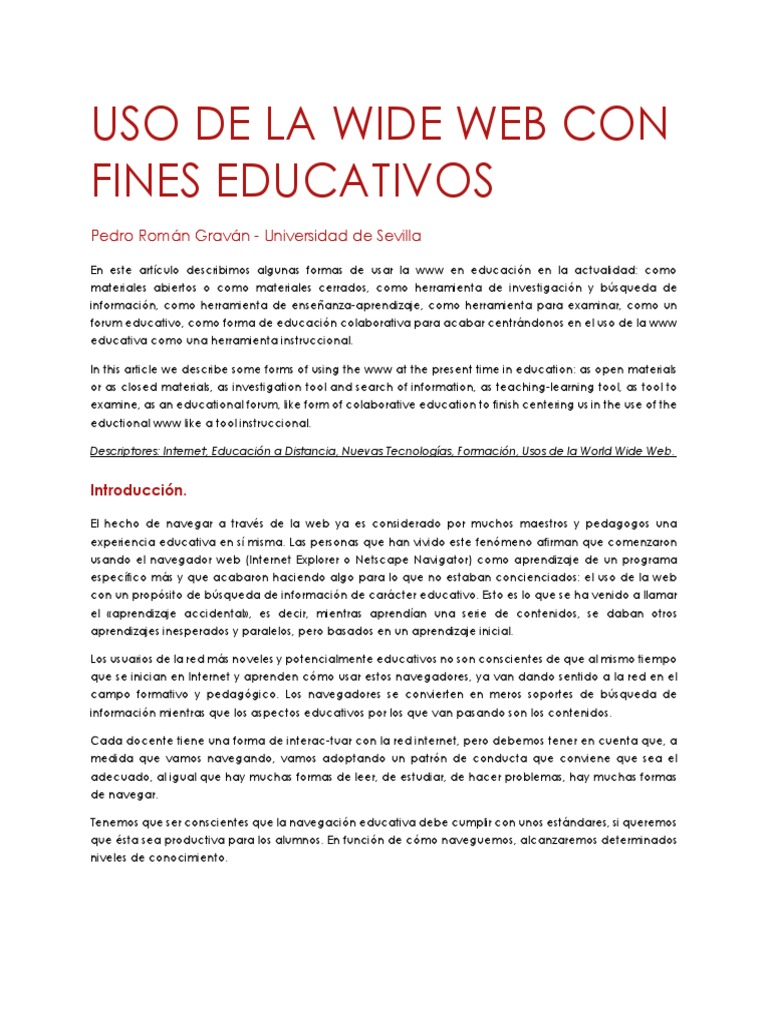 Usos Educativos de la World Wide Web | PDF | Red mundial | Internet y web