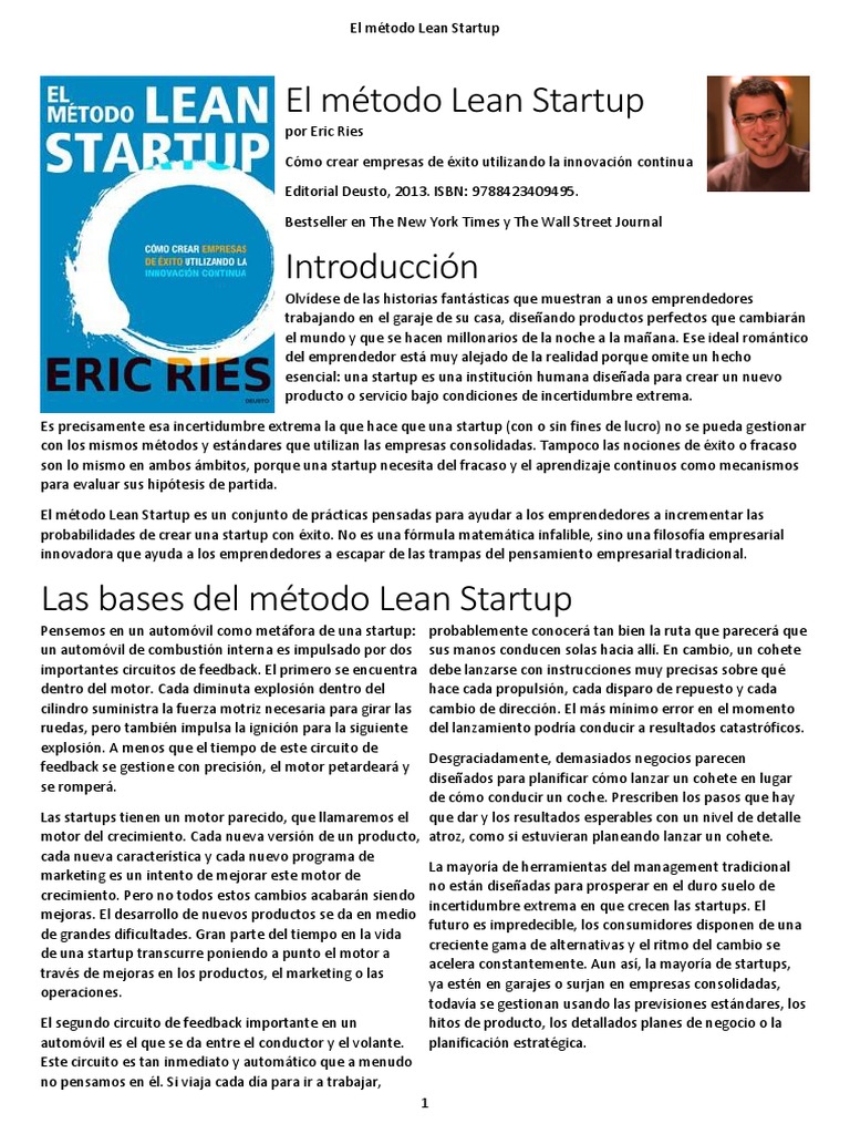 El Método Lean Startup. Resumen | PDF | Lean Startup | Empresa de inicio
