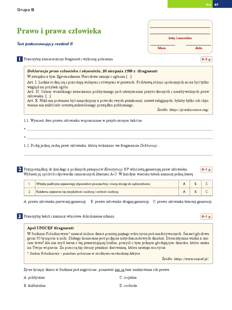 Sprawdzian Wos Klasa 8 Dzial 2