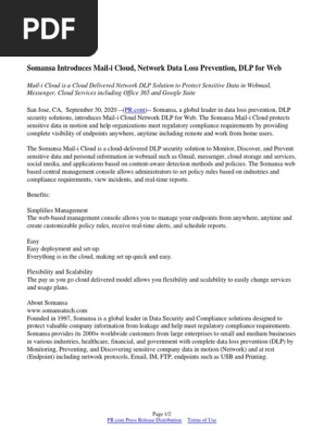 Somansa Introduces Mail-i Cloud, Network Data Loss Prevention, DLP for Web