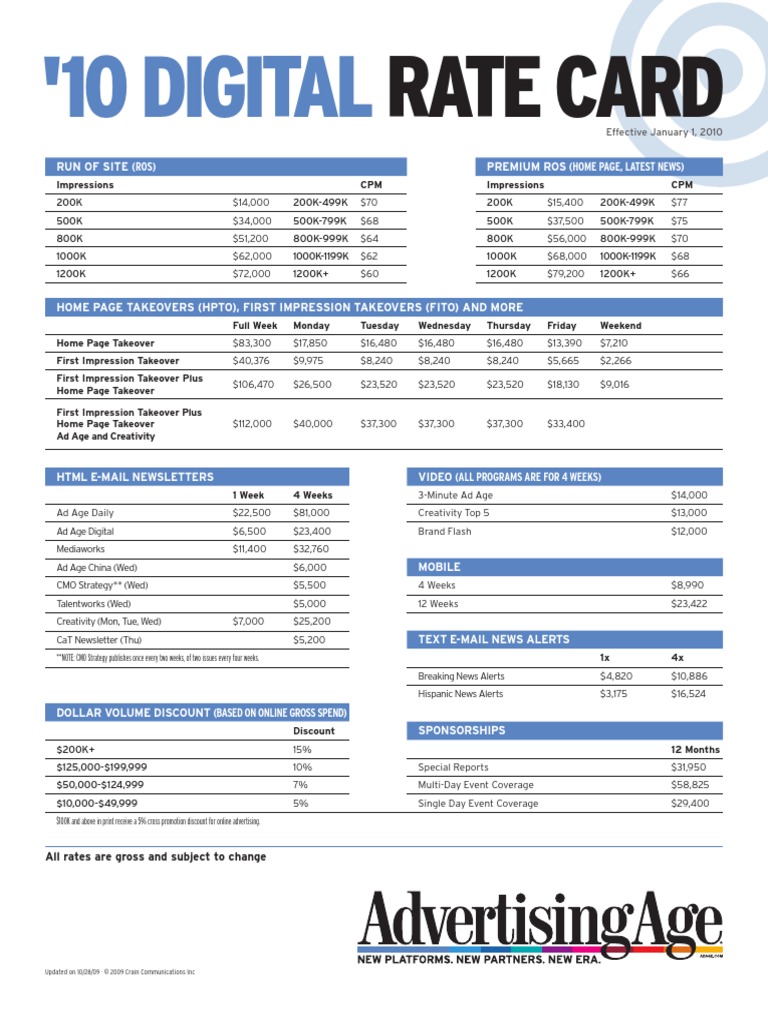 AdAge 2010 Digital Rates | PDF | News Media | Mass Media