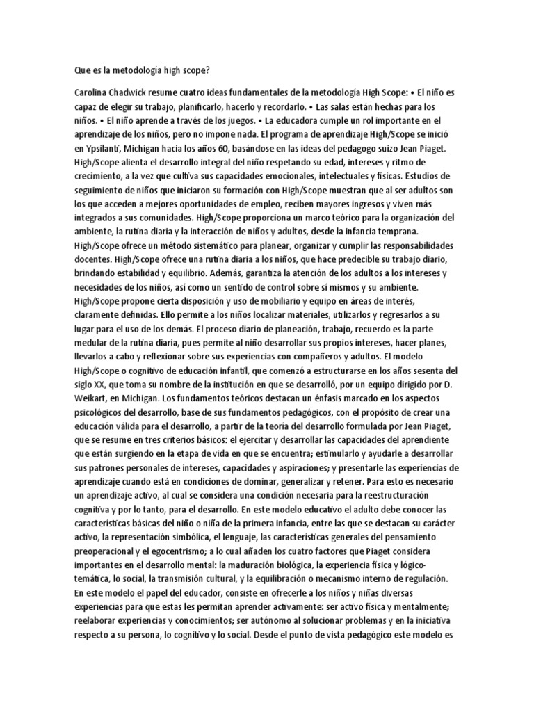 Que Es La Metodología High Scope | PDF | Aprendizaje | Cognición