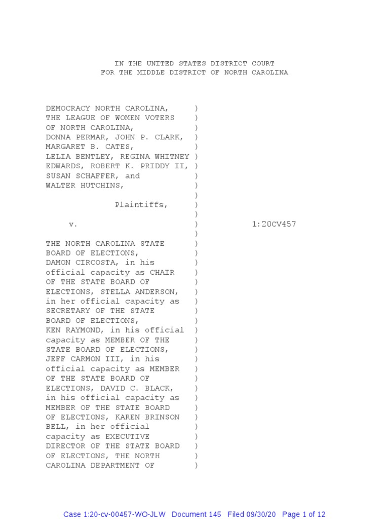 NC Court Ruling on Absentee Ballot Witness Requirement | PDF | Absentee ...