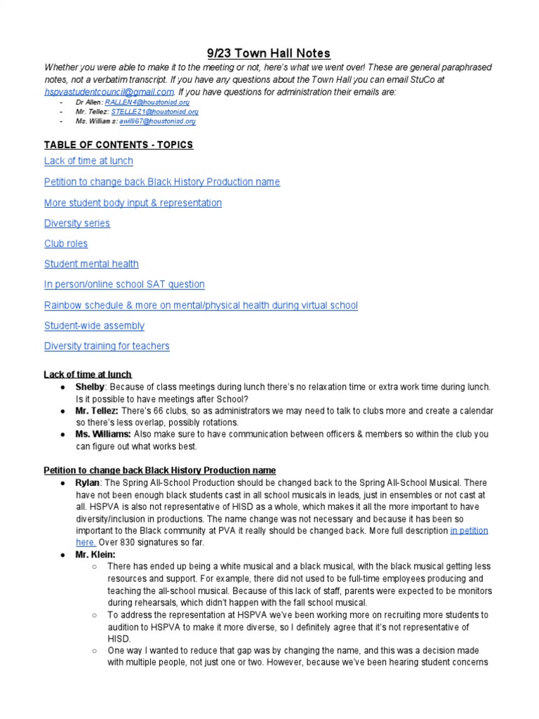 Town Hall 1 Notes | PDF
